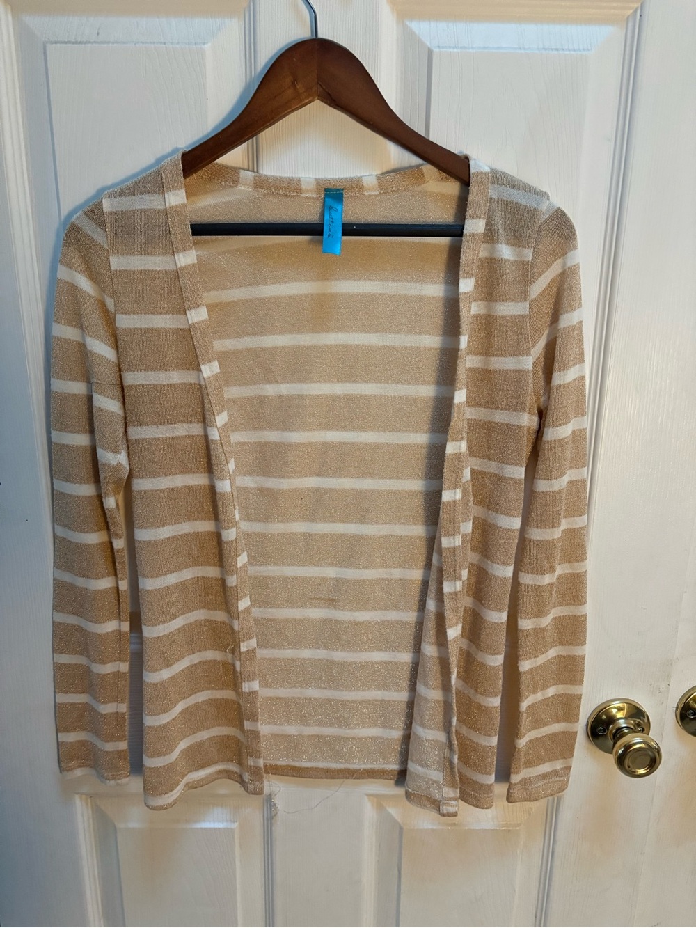 Luli Fama Beige and Cream Striped Open-Front Cardigan